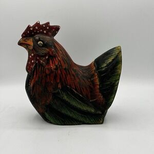 Vtg Hand Carved Painted Wooden FAT HEN Chicken Rustic Farmhouse Country Folk Art